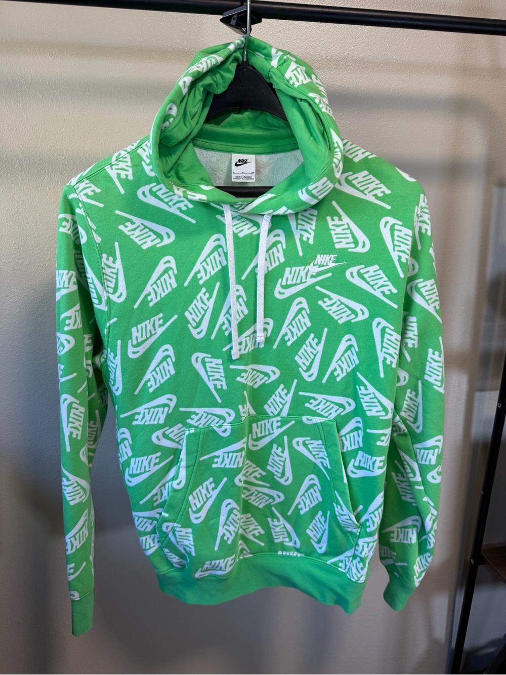 Nike Green Hoodie with White All-Over Logo